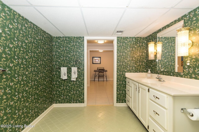 2401 Branning Rd, Thornhill, KY 40222 - bathroom with wallpapered walls, tile patterned flooring, vanity, and baseboards