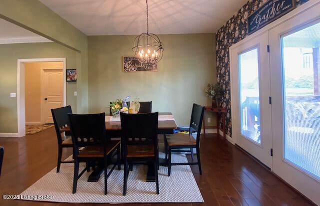 1013 Mallards Cv, Bardstown, KY 40004 - dining area featuring plenty of natural light, a chandelier, wood finished floors, and baseboards
