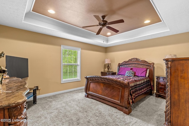 90 Chancellor Ct, Elizabethtown, KY 42701 - carpeted bedroom with a tray ceiling, baseboards, recessed lighting, and ceiling fan