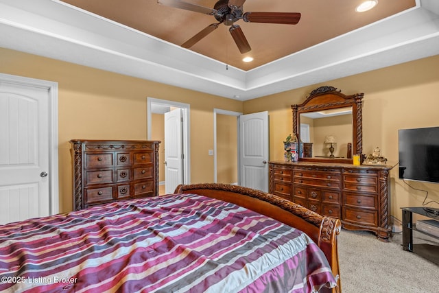 90 Chancellor Ct, Elizabethtown, KY 42701 - carpeted bedroom with a tray ceiling, recessed lighting, and a ceiling fan