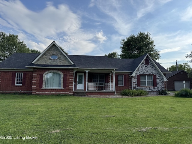 1103 Foxfire Rd, Bardstown, KY 40004 - view of front of home with a porch, a front yard, and brick siding