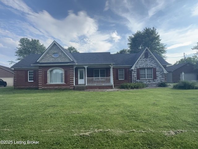 1103 Foxfire Rd, Bardstown, KY 40004 - view of front of house featuring covered porch, a front lawn, and brick siding