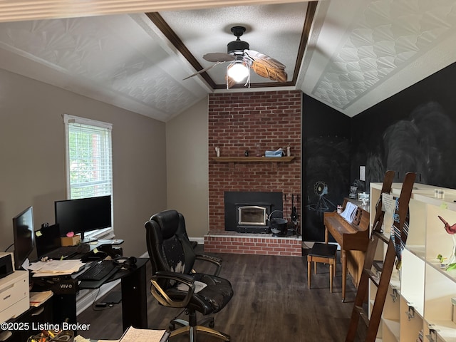 1103 Foxfire Rd, Bardstown, KY 40004 - office area featuring wood finished floors, a ceiling fan, and lofted ceiling