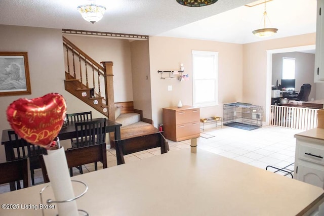 1103 Foxfire Rd, Bardstown, KY 40004 - living room with stairway, an office area, and light tile patterned floors