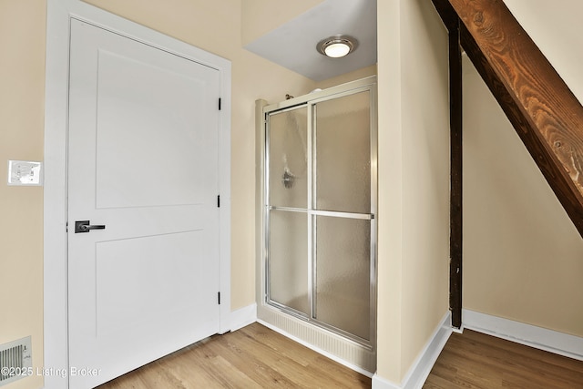 1416 Taylor Wood Rd, Simpsonville, KY 40067 - bathroom featuring wood finished floors and a stall shower