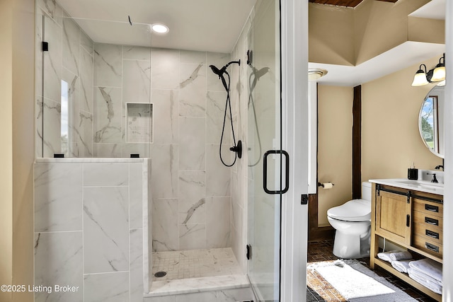 1416 Taylor Wood Rd, Simpsonville, KY 40067 - bathroom featuring a marble finish shower, vanity, and recessed lighting