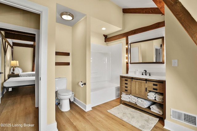 1416 Taylor Wood Rd, Simpsonville, KY 40067 - ensuite bathroom with vanity, wood finished floors, bathtub / shower combination, and recessed lighting