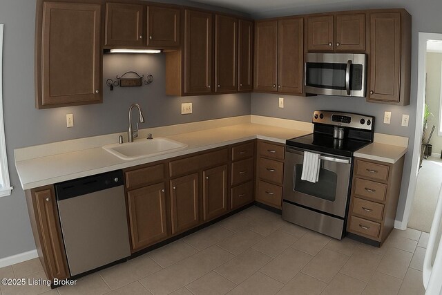 805 Kinross Pl, Douglass Hills, KY 40243 - kitchen with appliances with stainless steel finishes, a sink, light tile patterned floors, and light countertops