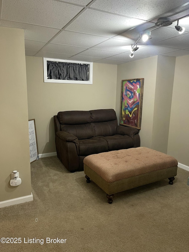 2623 Parklawn Dr, Louisville, KY 40217 - living area with carpet floors, baseboards, and a drop ceiling