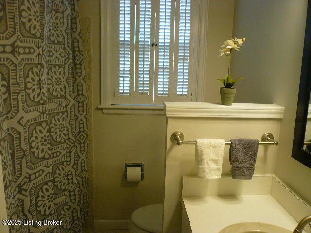 1411 Falcon Dr, Louisville, KY 40213 - full bathroom with vanity, toilet, and a shower with curtain