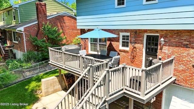 828 Dorsey Ln, Louisville, KY 40223 - deck featuring stairs, outdoor dining space, and grilling area
