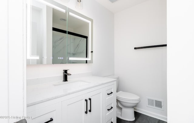 1311 Pollitt Ct, Louisville, KY 40223 - bathroom with toilet, vanity, a marble finish shower, and baseboards