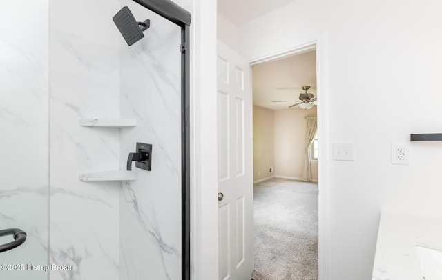 1311 Pollitt Ct, Louisville, KY 40223 - bathroom featuring a marble finish shower and a ceiling fan