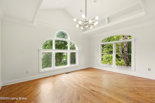 5115 Stony Brook Dr, Louisville, KY 40291 - unfurnished room featuring a chandelier, wood finished floors, baseboards, and crown molding
