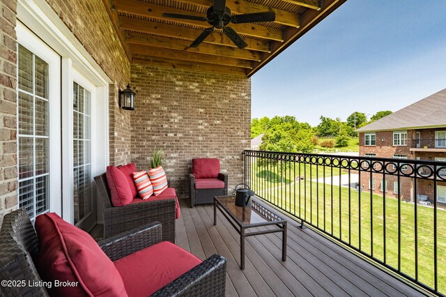 15323 Royal Troon Ave, Louisville, KY 40245 - balcony with a ceiling fan and an outdoor living space