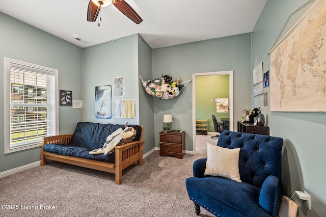15323 Royal Troon Ave, Louisville, KY 40245 - sitting room with carpet floors, a ceiling fan, and baseboards