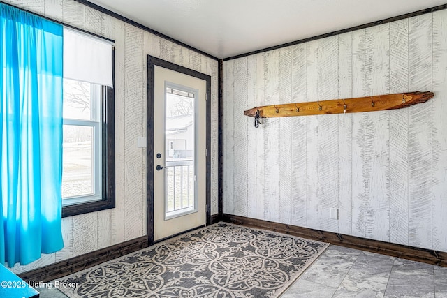 3412 Boyds Knob Rd, Munfordville, KY 42765 - entryway with baseboards, wallpapered walls, and stone finish floors