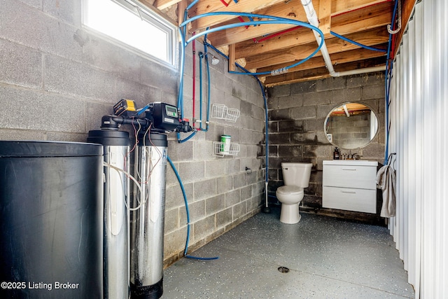 3412 Boyds Knob Rd, Munfordville, KY 42765 - below grade area featuring a water softener and concrete block wall