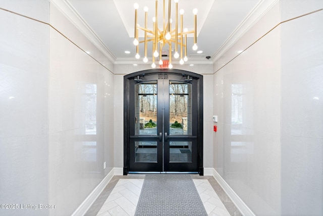 1576 Cherokee Rd Unit 1, Louisville, KY 40205 - foyer entrance with inlaid floor details, a chandelier, crown molding, baseboards, and recessed lighting