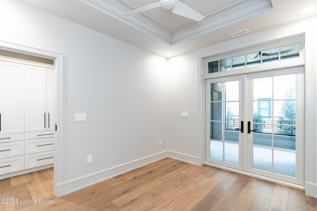 1576 Cherokee Rd Unit 1, Louisville, KY 40205 - unfurnished room featuring ornamental molding, light wood finished floors, french doors, baseboards, and ceiling fan