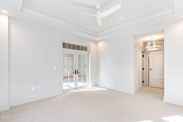 1576 Cherokee Rd Unit 1, Louisville, KY 40205 - carpeted empty room featuring a raised ceiling, ornamental molding, french doors, recessed lighting, and a ceiling fan