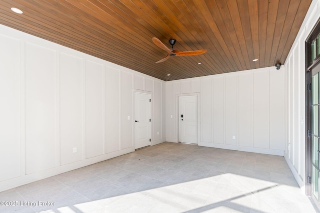 1576 Cherokee Rd Unit 1, Louisville, KY 40205 - spare room featuring a decorative wall, wood ceiling, light tile patterned flooring, ceiling fan, and recessed lighting