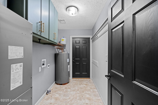 103 Maggie Ln, Bardstown, KY 40004 - laundry area featuring water heater, cabinet space, a textured ceiling, washer hookup, and baseboards