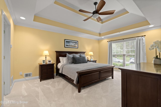 6209 Interlaken Way, Prospect, KY 40059 - bedroom with a raised ceiling, crown molding, light colored carpet, recessed lighting, and baseboards