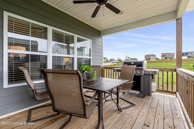 2824 Alder Wood Ln, La Grange, KY 40031 - deck featuring ceiling fan, area for grilling, and outdoor dining space