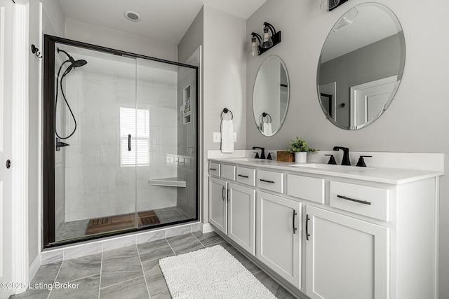 2824 Alder Wood Ln, La Grange, KY 40031 - full bathroom with a shower stall, double vanity, and baseboards
