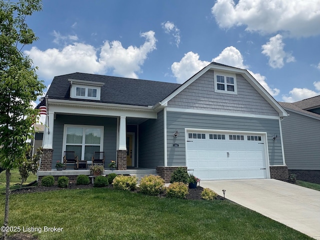 2824 Alder Wood Ln, La Grange, KY 40031 - craftsman-style house with a porch, a garage, driveway, a front yard, and roof with shingles