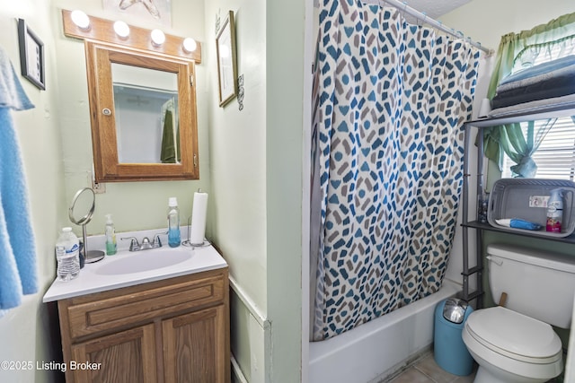 2733 Dumesnil St, Louisville, KY 40211 - full bathroom with vanity, shower / bath combo with shower curtain, and tile patterned floors