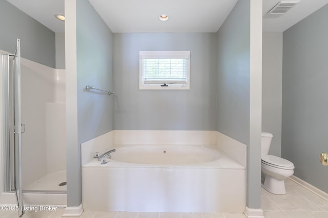 1400 Nightingale Ln, Goshen, KY 40026 - bathroom with a bath, toilet, a shower stall, and tile patterned flooring