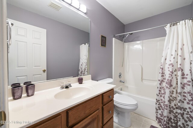 1400 Nightingale Ln, Goshen, KY 40026 - full bathroom featuring toilet, vanity, shower / bath combo with shower curtain, and tile patterned flooring