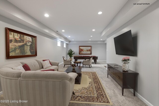 1400 Nightingale Ln, Goshen, KY 40026 - living area featuring light carpet, baseboards, recessed lighting, and pool table