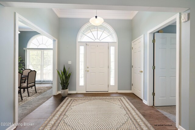 1400 Nightingale Ln, Goshen, KY 40026 - foyer entrance with wood finished floors, crown molding, and baseboards