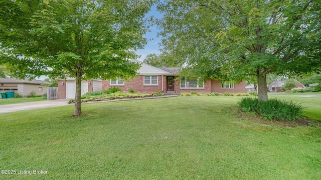 316 Short Rd, Louisville, KY 40207 - ranch-style home featuring concrete driveway, a front yard, a garage, and brick siding