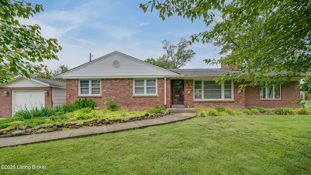 316 Short Rd, Louisville, KY 40207 - single story home with brick siding, a front yard, an attached garage, and a chimney