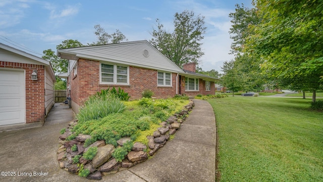 316 Short Rd, Louisville, KY 40207 - ranch-style house with brick siding, a front yard, and a chimney