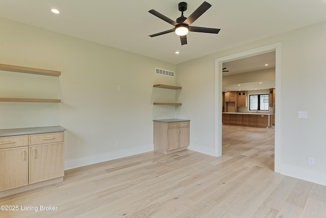 6609 Clore Lake Rd, Crestwood, KY 40014 - unfurnished living room with ceiling fan, light wood finished floors, and recessed lighting