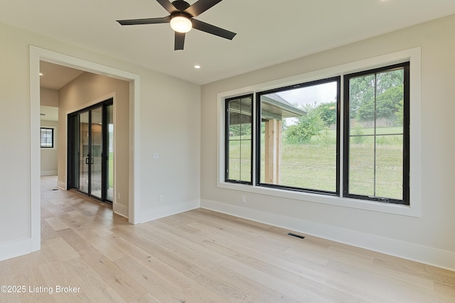 6609 Clore Lake Rd, Crestwood, KY 40014 - empty room with light wood-style flooring, ceiling fan, and recessed lighting