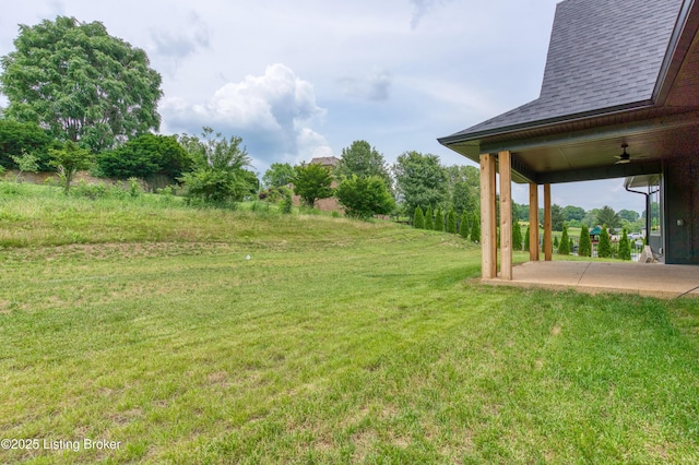 6609 Clore Lake Rd, Crestwood, KY 40014 - view of green lawn featuring a ceiling fan and a patio