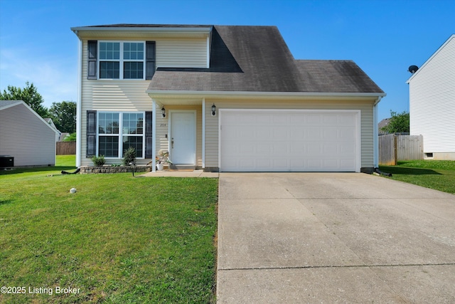 204 Greenleaf Dr, Elizabethtown, KY 42701 - view of front facade with concrete driveway, an attached garage, and central AC unit