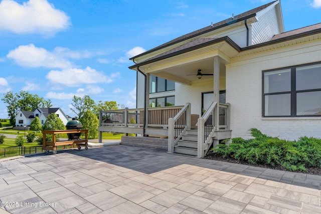 17716 Shakes Creek Dr, Fisherville, KY 40023 - view of patio featuring ceiling fan, a grill, and a wooden deck