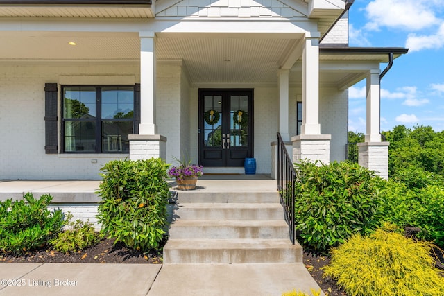 17716 Shakes Creek Dr, Fisherville, KY 40023 - doorway to property with a porch, brick siding, and french doors