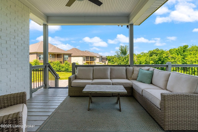 17716 Shakes Creek Dr, Fisherville, KY 40023 - deck featuring a ceiling fan, outdoor lounge area, and a residential view