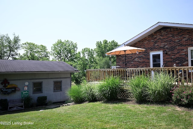 1025 Lake Rd, Campbellsburg, KY 40011 - view of grassy yard with a wooden deck