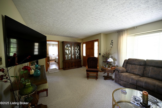 1025 Lake Rd, Campbellsburg, KY 40011 - carpeted living room with a textured ceiling and healthy amount of natural light