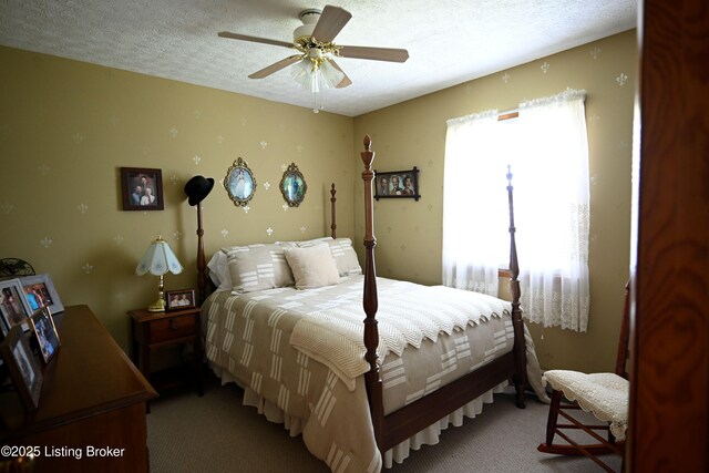 1025 Lake Rd, Campbellsburg, KY 40011 - carpeted bedroom featuring ceiling fan and a textured ceiling