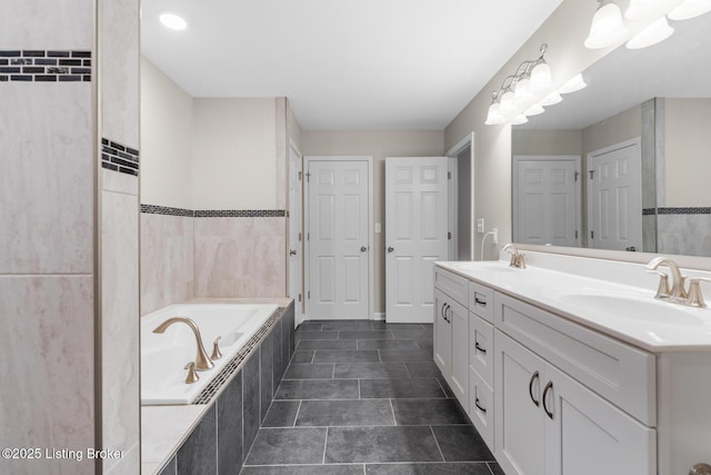 162 Penny Royal Ln, Brandenburg, KY 40108 - full bathroom featuring double vanity, a garden tub, and tile patterned floors